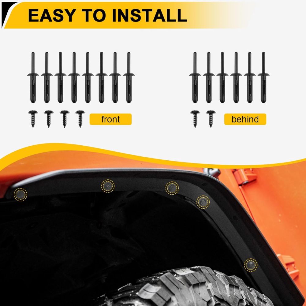 Front & Rear Fender Flares Compatible with 2007-2018 Jeep Wrangler JK JKU, Off-Road Wheel Flares Liner 4 PCS