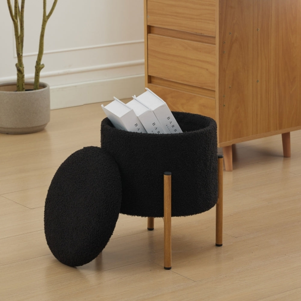 Modern Round Storage Ottoman, Ottoman Foot Stools With Metal Base, Ottoman Footstool with Removable Lid Storage Ottoman for Living Room, Bedroom, Makeup Room (Gray)
