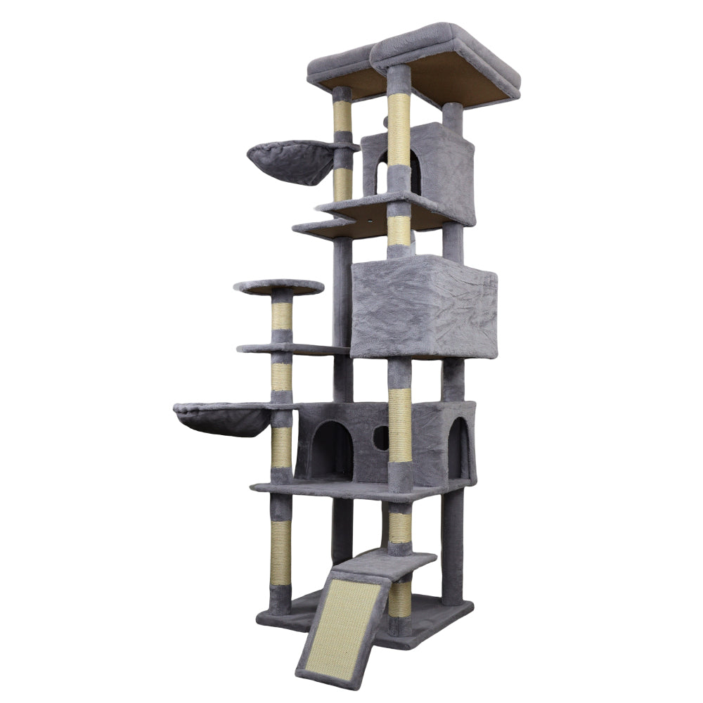 84 in dark gray cat tree tower with large condo sisal scratching post big hammock and top platform