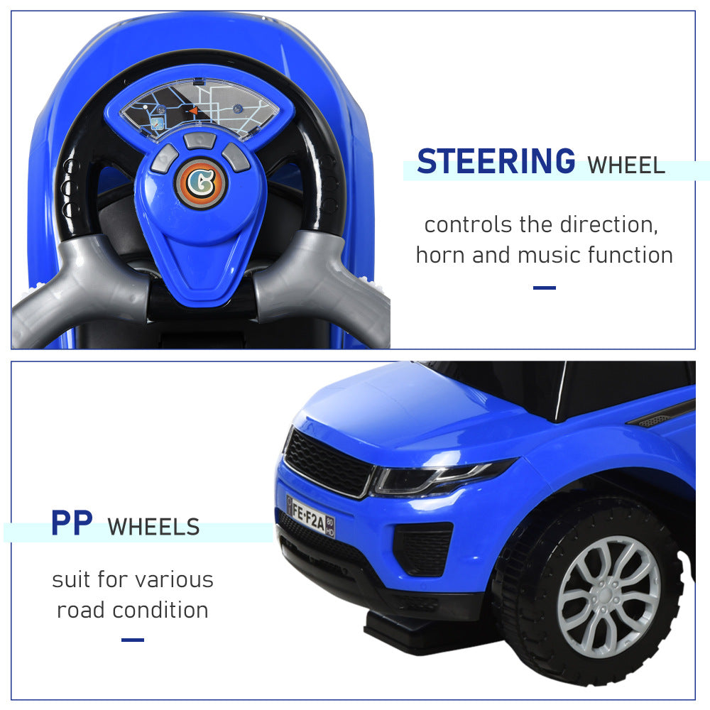 Aosom 2 In 1 Push Cars for Toddlers Kid Ride on Push Car Stroller Sliding Car with Horn Music Light Function Secure Bar Ride on Toy for Boy Girl 1-3 Years Old Blue
