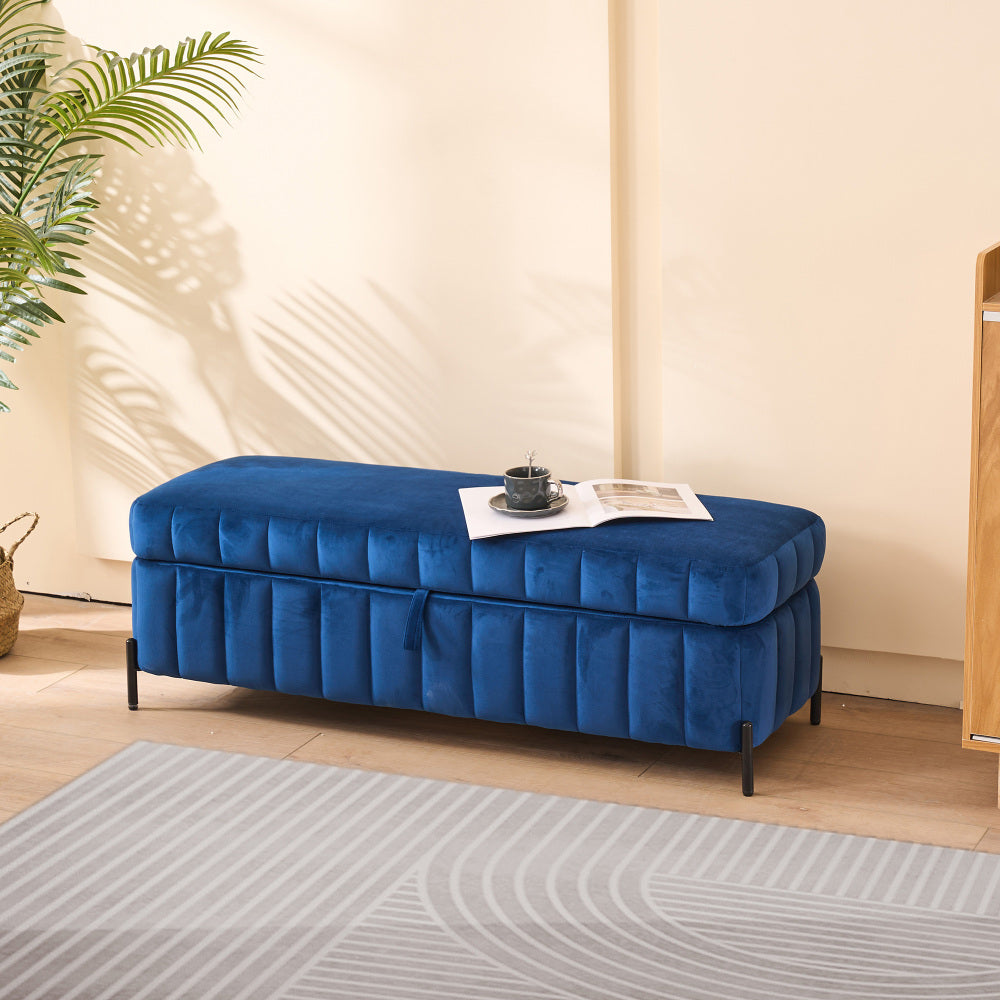 49.21" Wide Upholstered Velvet Storage Soft Bench Footstool Ottoman End of Bed with Metal Legs, Foot Rest for Living Room, Entryway and Bedroom. Navy