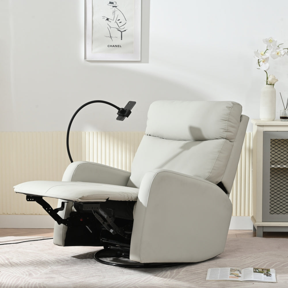 Rocking Recliner Chair,360° Swivel Nursery Rocking Chair,Glider Chair,Modern Small Rocking Swivel Recliner Chair for Bedroom,Living Room Chair Home Theater Seat,Phone Holder(Light Gray+360° Swivel)