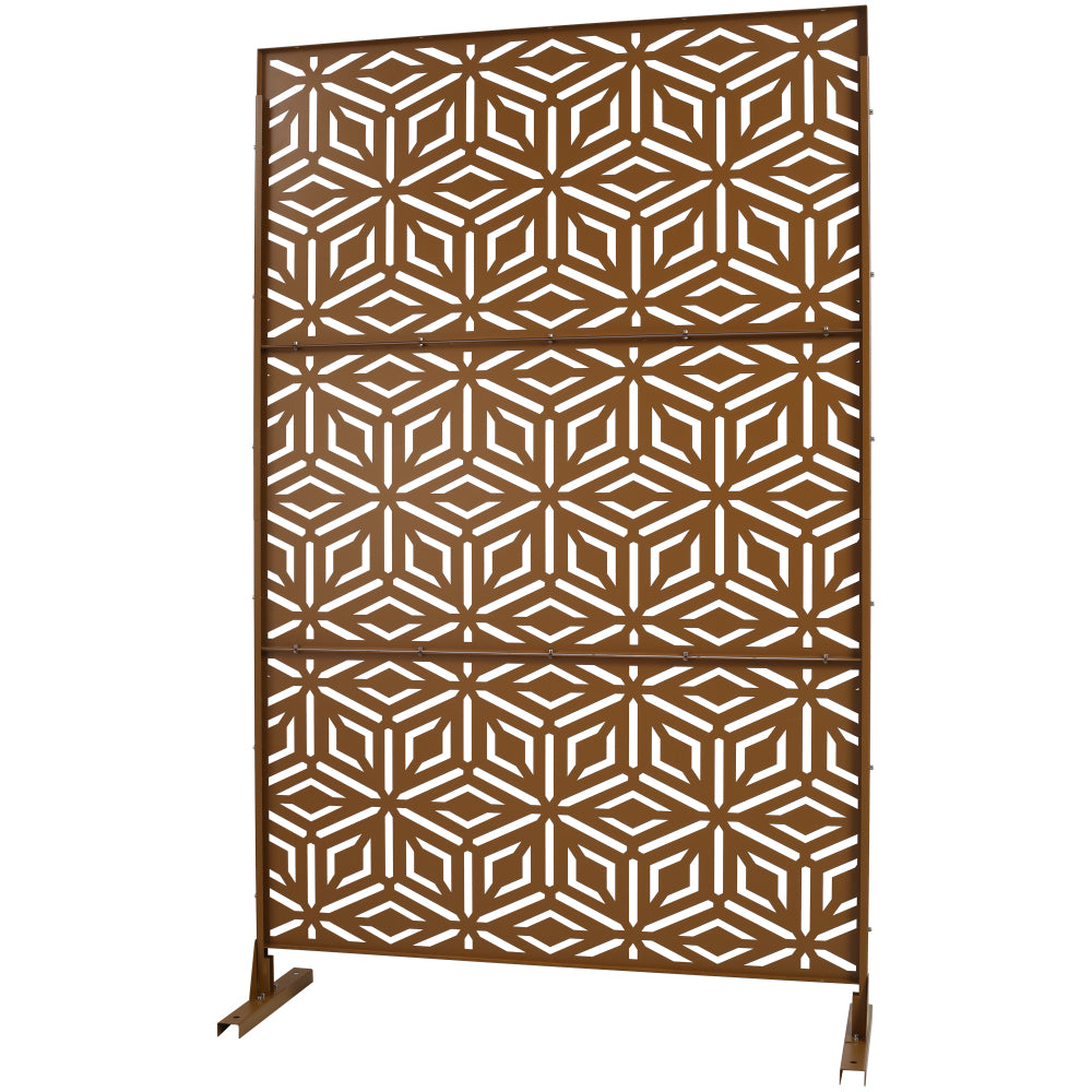 Outdoor & Indoor Privacy Screen Metal Privacy Screen 76" H×48" W, Freestanding Decorative Privacy Screen for Deck Balcony Patio, Privacy Fence Panels for Outside Lawn Garden PS115 BROWN