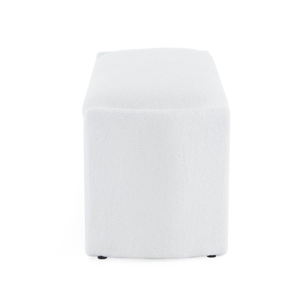 Elegant Long - shaped Storage Ottoman Bench of boucle material with Simple and Grand Design, White