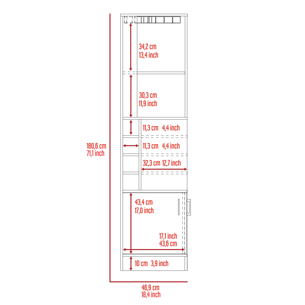 Seattle Bar Cabinet, Eight Bottle Cubbies, Two Large Open Shelves