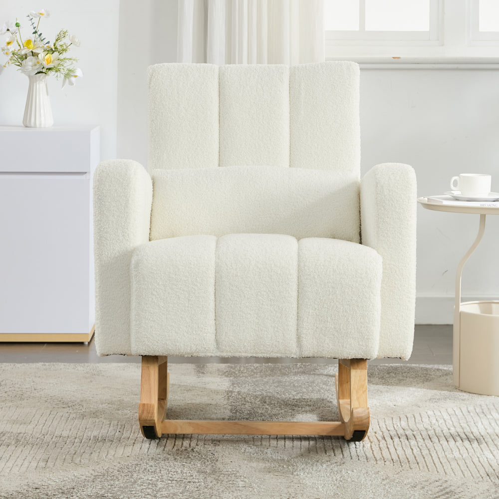 Accent Rocking Chair with Pillow, Ultimate Comfort for Your Home, Teddy Velvet, Cream White