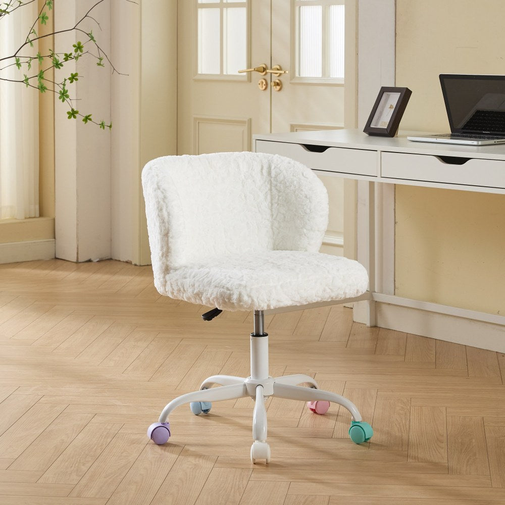 A&A Furniture Office Chair,Artificial rabbit hair Home Office Chair with Golden Metal Base,Adjustable Desk Chair Swivel Office Chair,Vanity Chair(Violet)