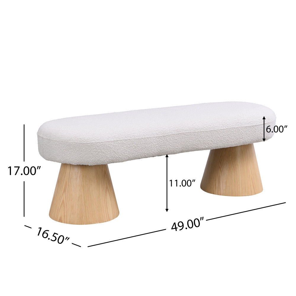 Dining Bench for Dining Room, Upholstered Bedroom End of Bed Entryway Bench Fabric Ottoman for Living Room, Beige Stool Top Wood Leg 300 LBS Weight Capacity