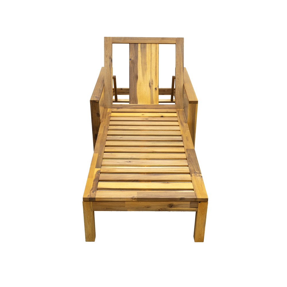U_Style Acacia Wood Adjustable Backrest Outdoor Lounge Chair, Suitable for Gardens, Terraces, and Poolside Areas