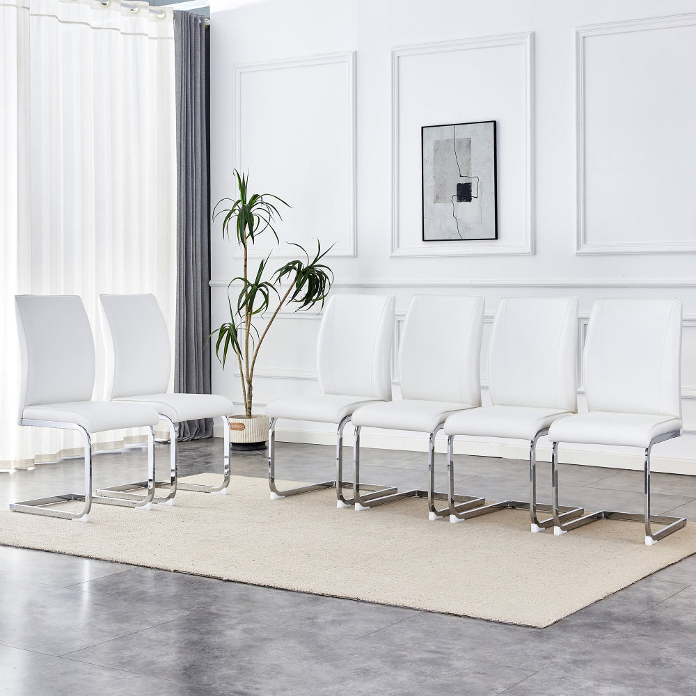 Luxury Simple Arch Chair - Set of 4 Dark Gray PU Material High Resilience Dining Chair with Arched Metal Silver Leg.Crazy Horse Texture PU Dining Chairs.