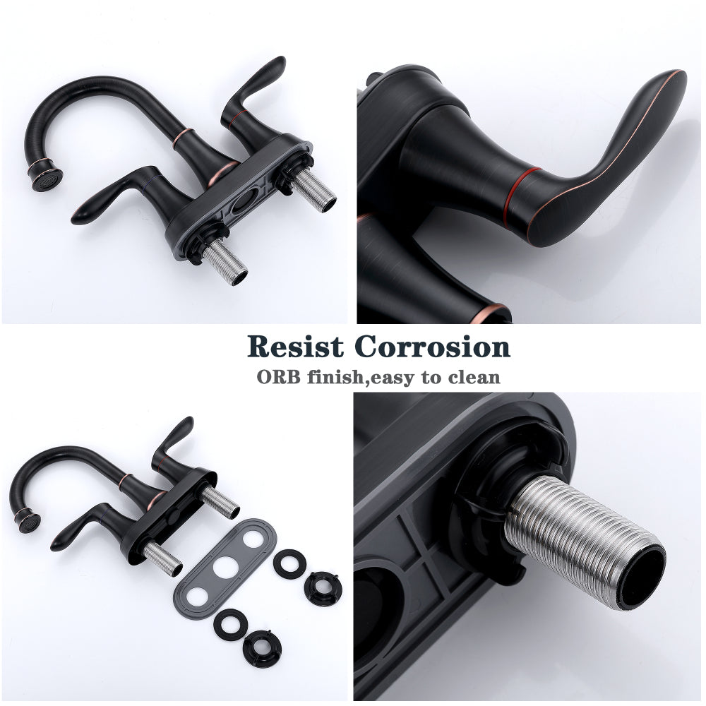 2-Handle 4-Inch Oil Rubbed Bronze Bathroom Faucet, Bathroom Vanity Sink Faucets with Pop-up Drain and Supply Hoses