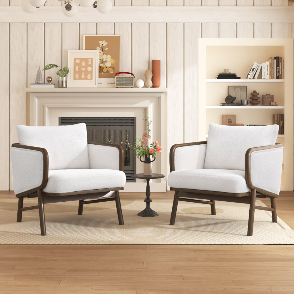 U-Can Modern Accent Chair with Ottoman, Mid Century Lounge Chair with footrest, Comfy Fabric Armchair Upholstered Set with Solid Wood Frame for Living Room