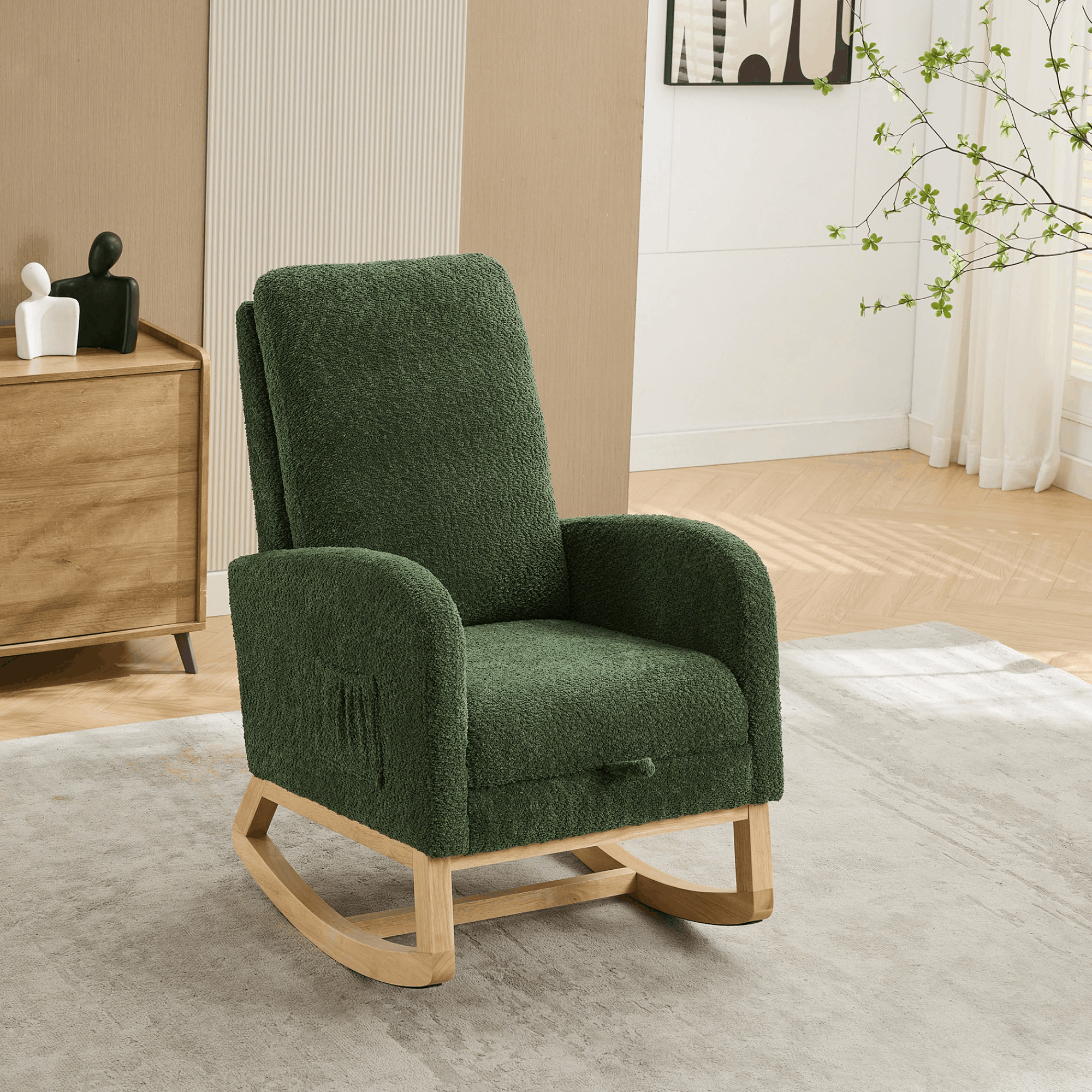 25.4"W Rocking Chair for Nursery, High Back Glider Chair with Retractable Footrest, Side Pocket, Rocking Accent Armchair with Rubber Wood Legs for Living Room/Bedroom.Charcoal
