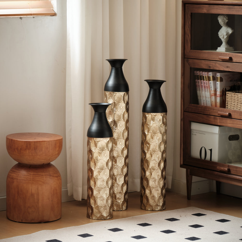 Floor Metal Vases Decorated White Metal vases Set of 3 gorgeous home decoration large glazed metal vases 24.8in/29in/33.8in height