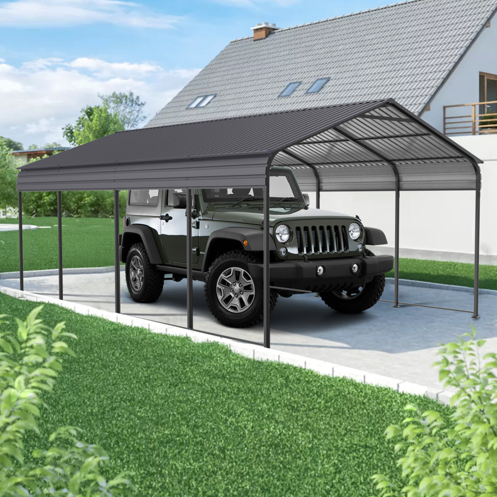 Metal Carport 13 ×26.5 FT Heavy Duty with Galvanized Steel Roof, Metal Garage Canopy with Galvanized Steel Roof & Frame, Car Tent Outdoor Storage Shed for Car, Boats and Truck, Gray