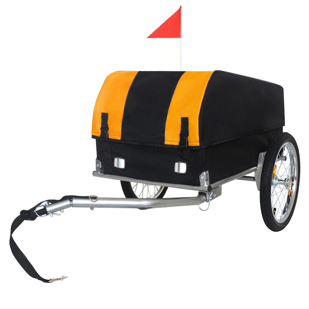 Heavy-Duty Bike Cargo Trailer with Removable Waterproof Cover – 88 lbs Capacity, 16" All-Terrain Wheels & Foldable Design for Camping, Groceries, gray black