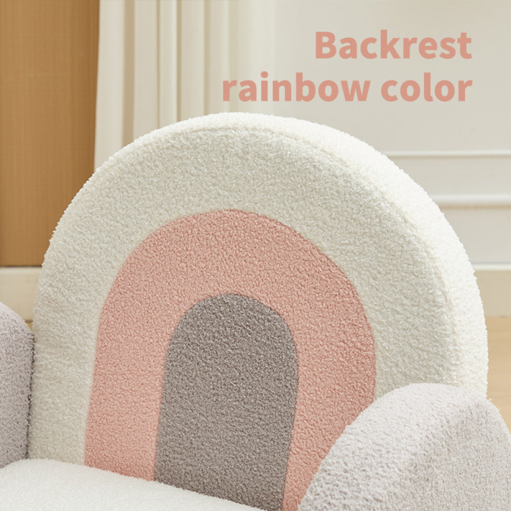 Accent Chair Sofa, Teddy Fabric with Solid Wooden Frame,Rainbow Design