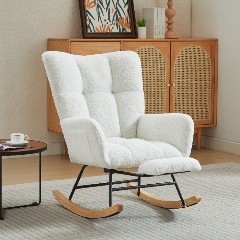 Modern Nursery Rocking Chair, Upholstered Glider Chair with High Backrest, Rocker Accent Armchair with Solid Wood Legs for Nursery Bedroom Living Room GREEN