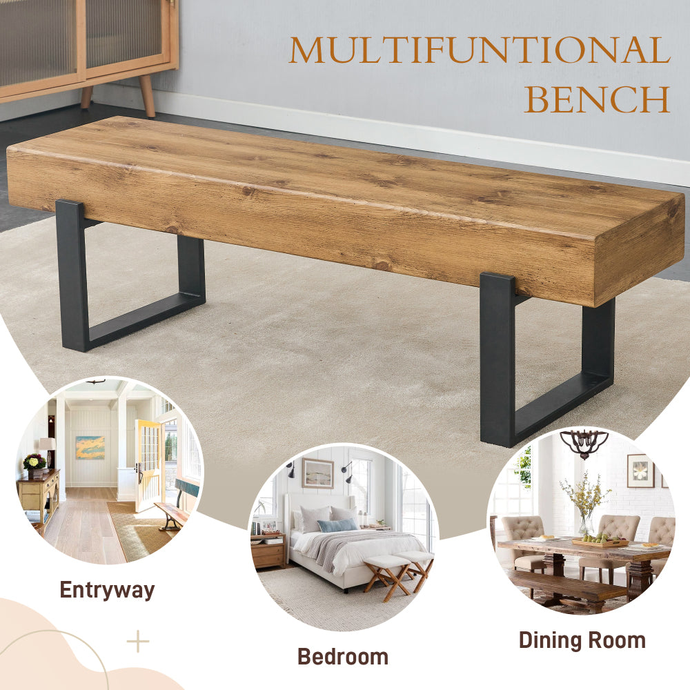 59" Dining Bench, Farmhouse Indoor Kitchen Table Benches, Bed Bench, Industrial Shoe Bench, Entryway Benches