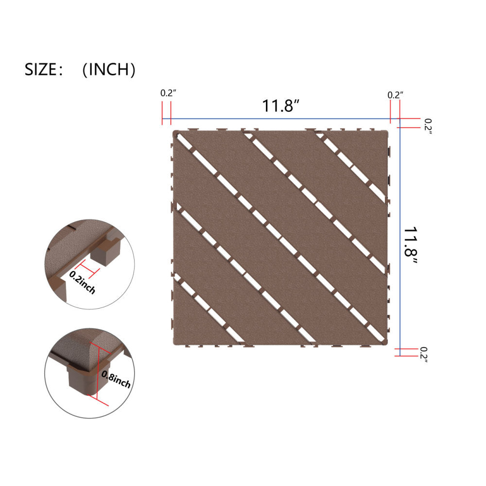 Plastic Interlocking Deck Tiles,44 Pack Patio Deck Tiles,12"x12" Square Waterproof Outdoor All Weather Use, Patio Decking Tiles for Poolside Balcony Backyard, Brown