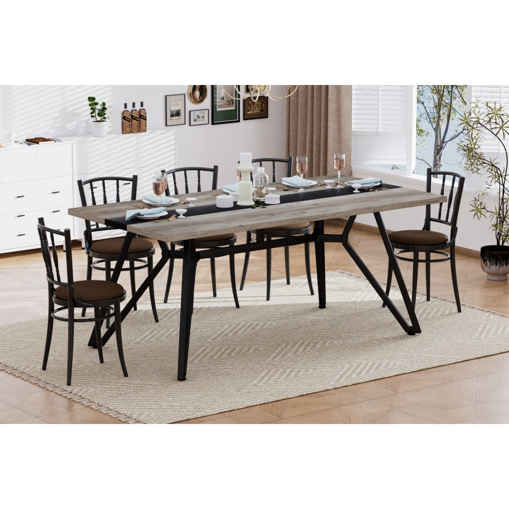 70.9"Rectangular Large Dining Table, Waterproof Large Desk for 8 People, Deluxe Family Dining Table with Adjustable Legs for Kitchen,Living Room,Office, Gray,70.9''W x 35.4''D x 30.0''H