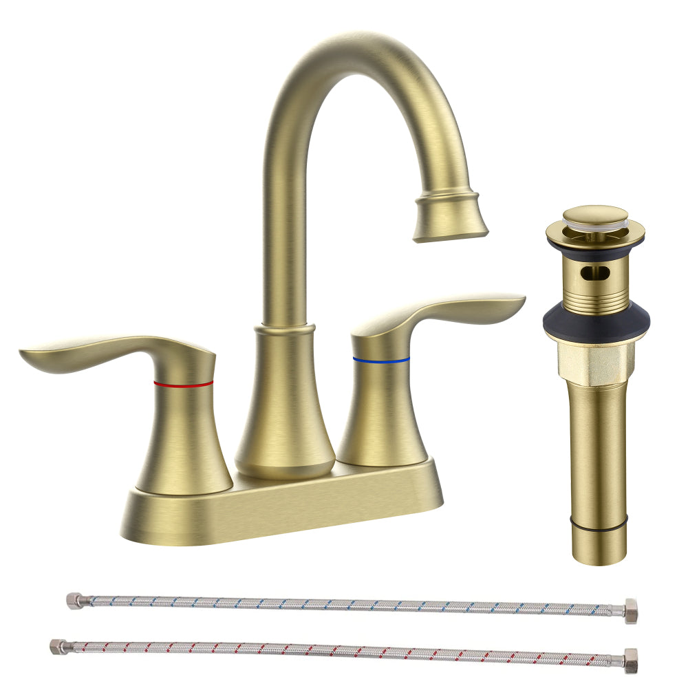 2-Handle 4-Inch Oil Rubbed Bronze Bathroom Faucet, Bathroom Vanity Sink Faucets with Pop-up Drain and Supply Hoses