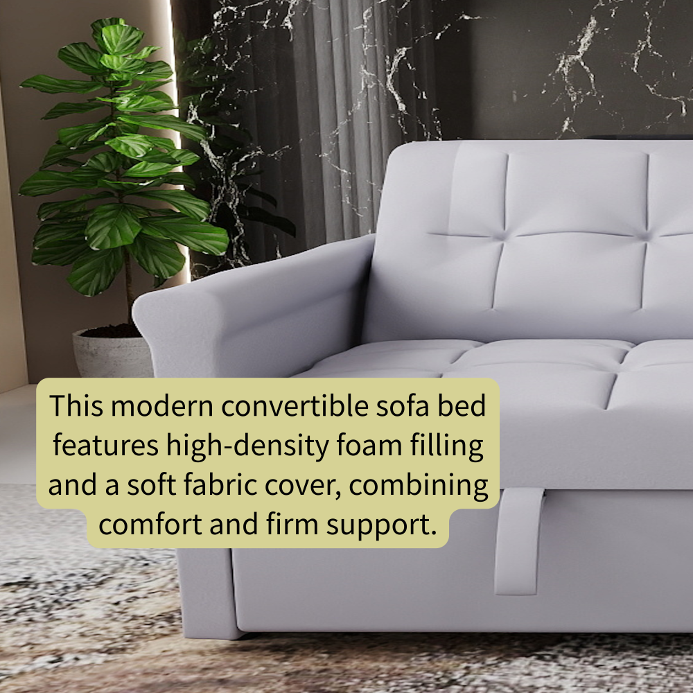 2-SEATER CONVERTIBLE VELVET LOVESEAT SOFA BED – GRAY PULL-OUT SLEEPER COUCH WITH SIDE POCKET, COMPACT DESIGN FOR SMALL SPACES, APARTMENT, GUEST ROOM