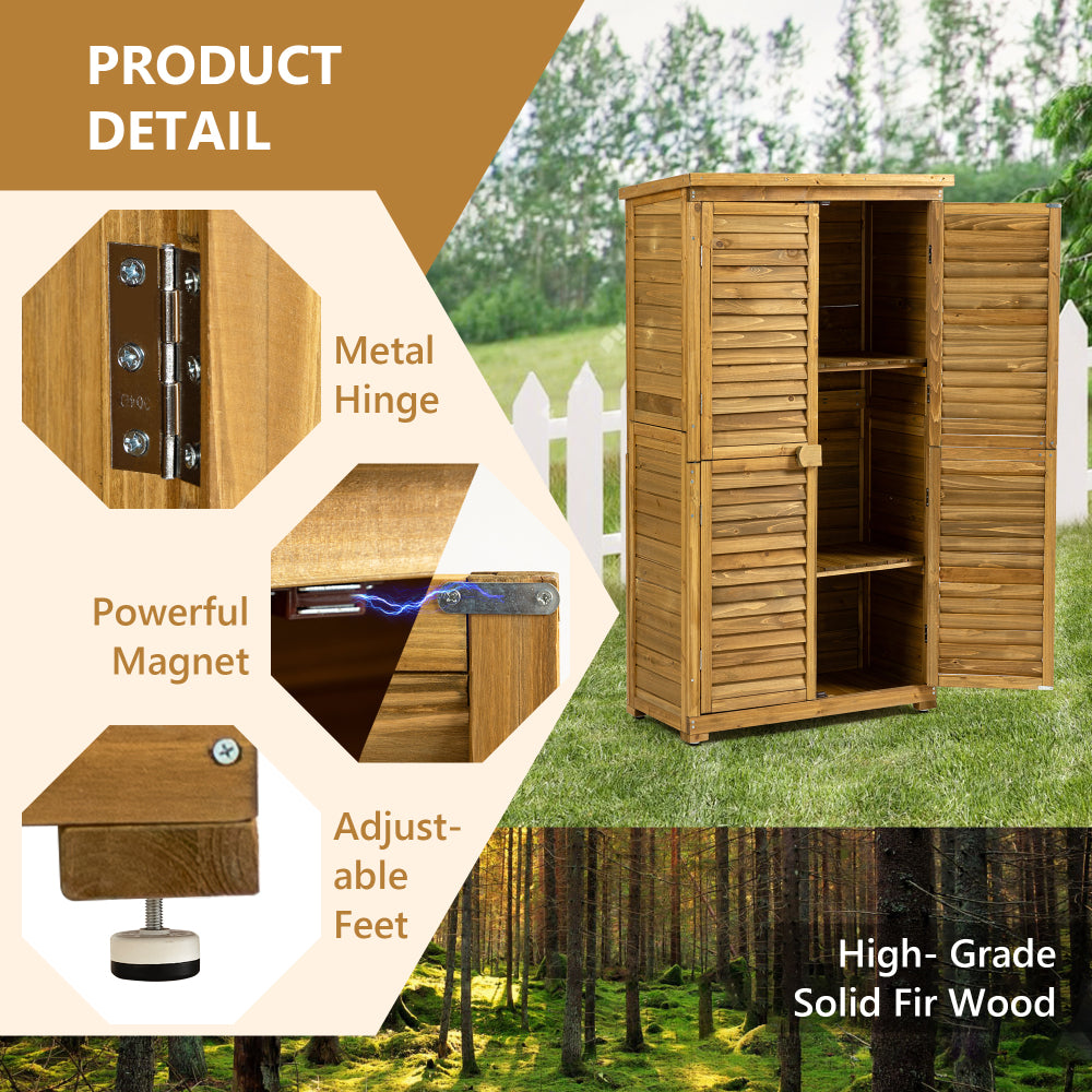 Outdoor Storage Cabinet, Wood Garden Shed, Pool Storage Shed with Lockable Door, Waterproof Roof and 2 Removable Shelves, Vertical Outside Storage Shed for Patio, Backyard and Lawn