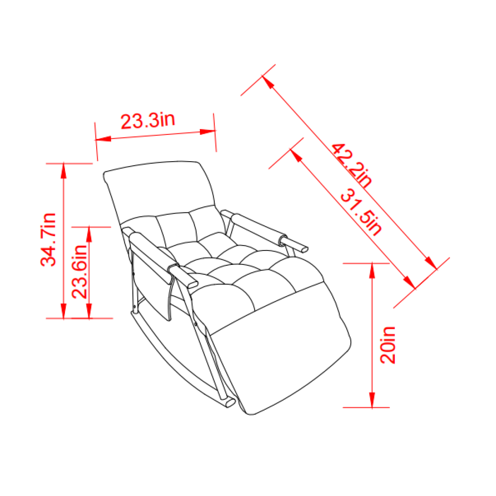 Casual folding rocking chair upholstered, lounge rocking chair adjustable high back and foot rest,side pockets placed in living room bedroom balcony