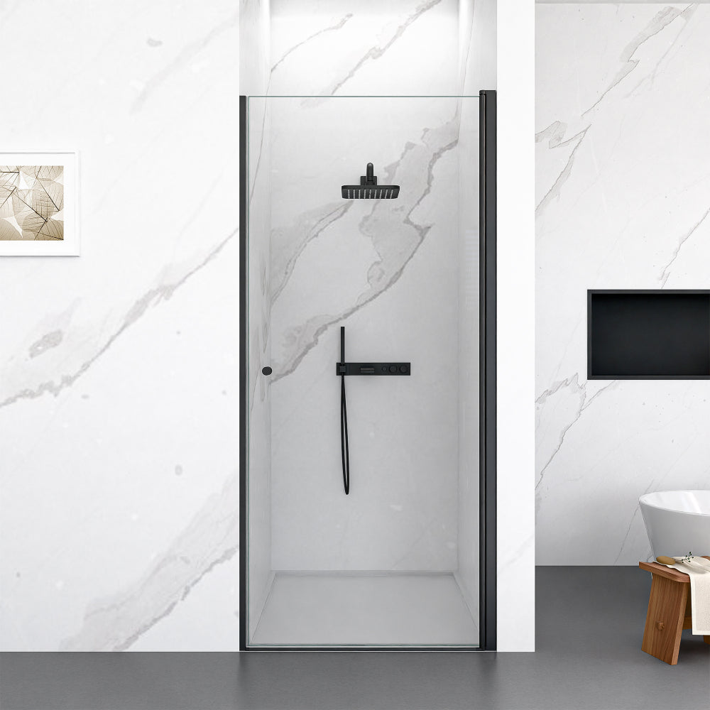 24" W x 72" H Semi-Frameless Circular Pivot Shower Door in Matte Black With 1/4" (6mm) Thick SGCC Tempered Glass