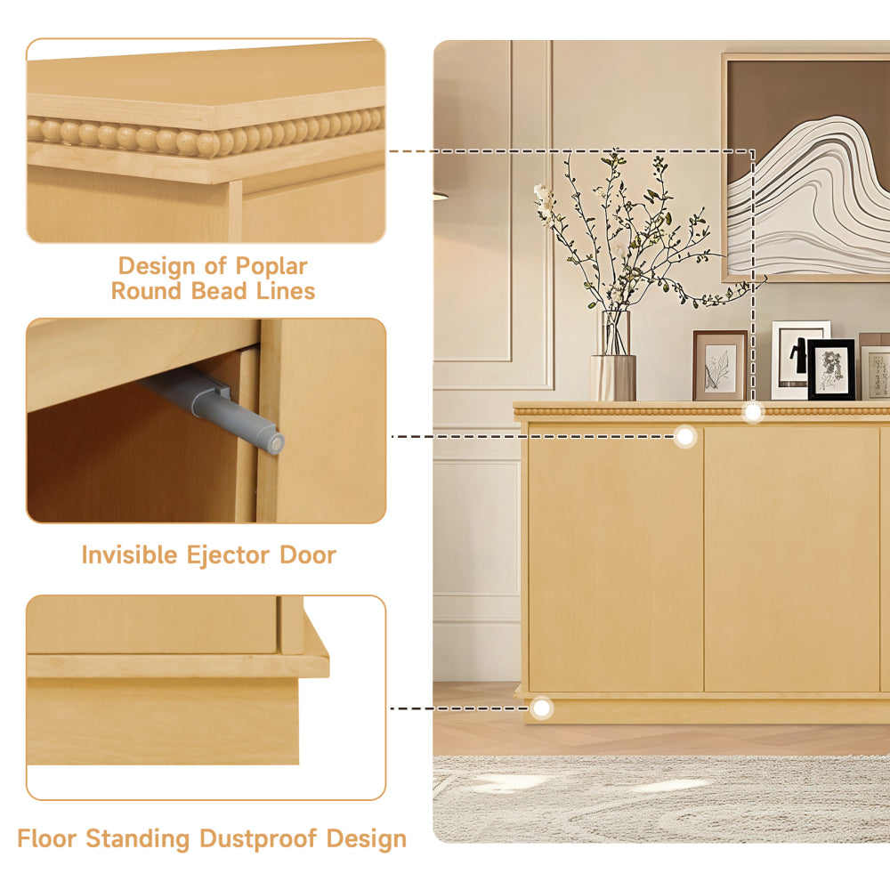 Classic Wooden Sideboard with Beaded Trim – Elegant Storage Cabinet for Dining or Living Room