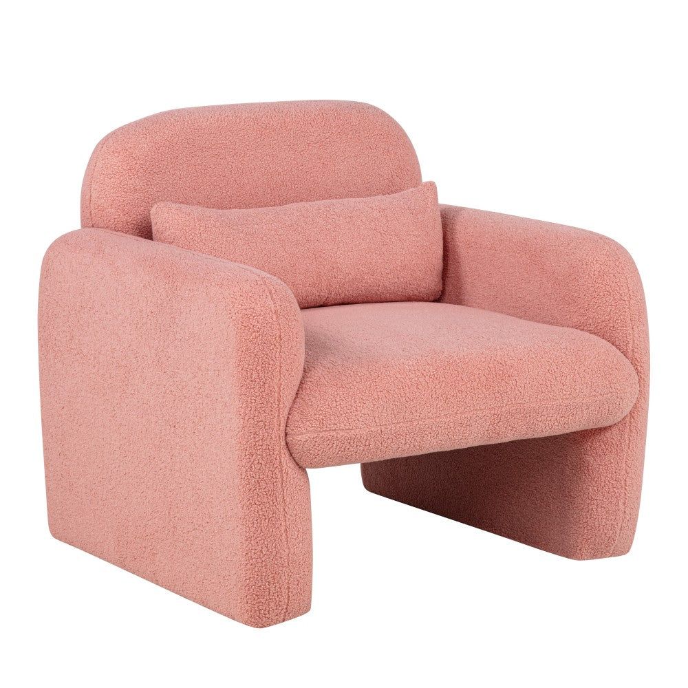 Stylish and Minimalist Teddy Fleece Single Sofa Chair with Arms and Pillow, Armchair, Accent Chair for Living Room, Bedroom, Study,Pink
