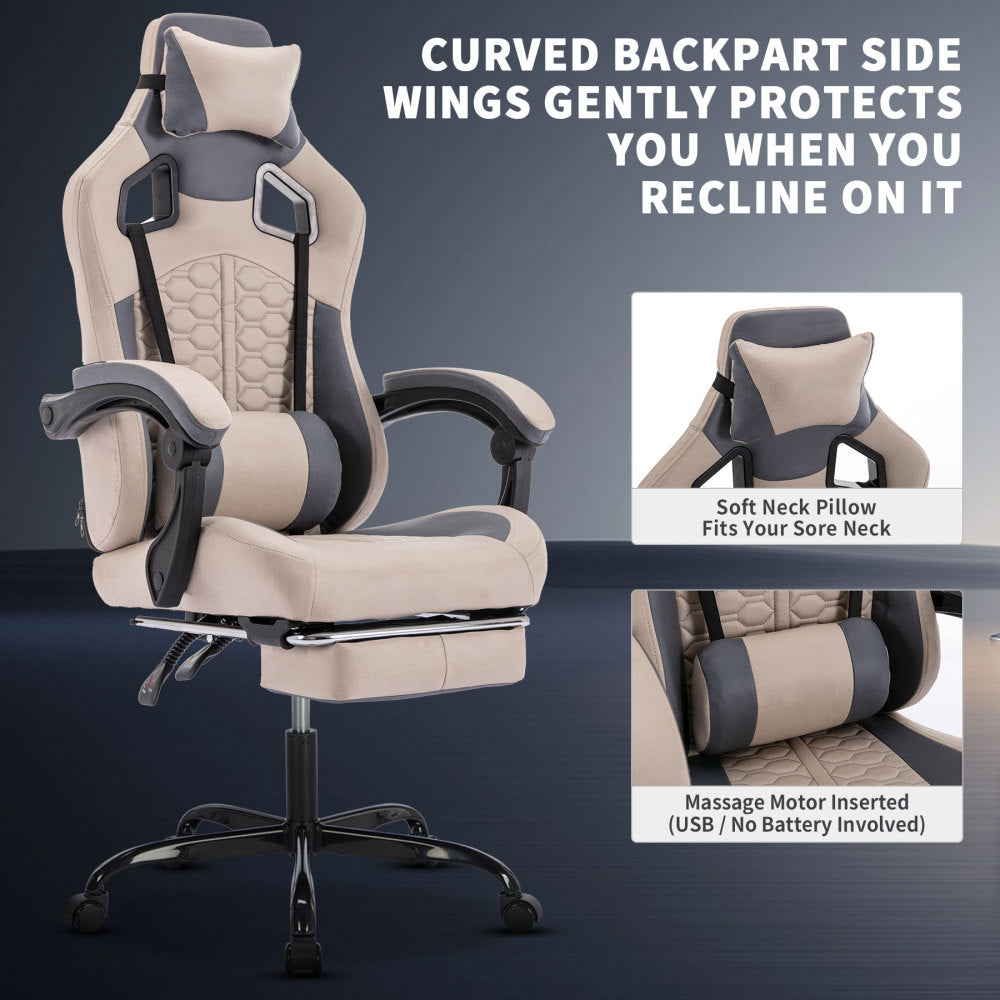 Gaming Chair with Massage,Ergonomic PC Gaming Chair with Footrest Comfortable Headrest and Lumbar Support,High Back PVC Leather,300LBS (Grey)