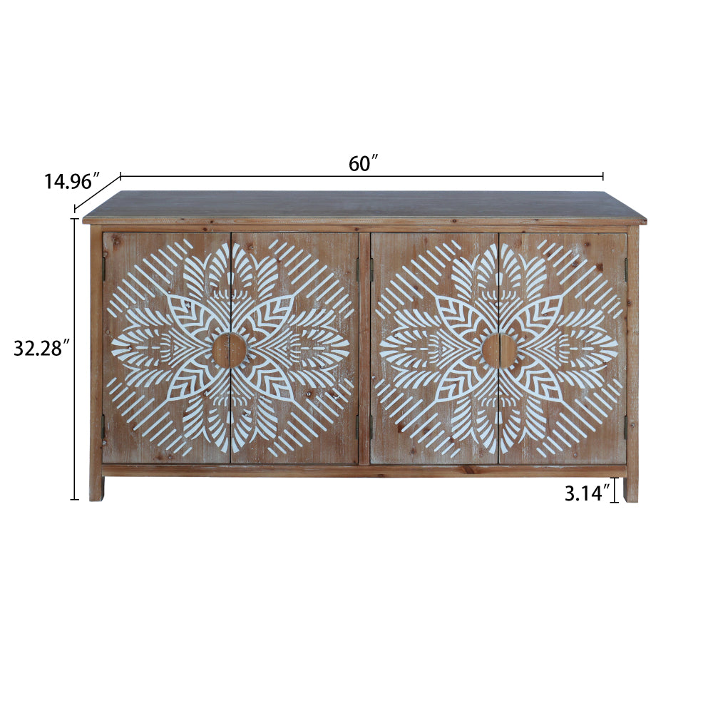 60"Wood Accent Cabinet with 4 Doors, Brown and antique white Modern Pantry Cabinet, Wood Buffet Cabinet, Media Cabinet, Console Cabinet, Cabinet for Entryway, Living Room, Bedroom, Dining Room