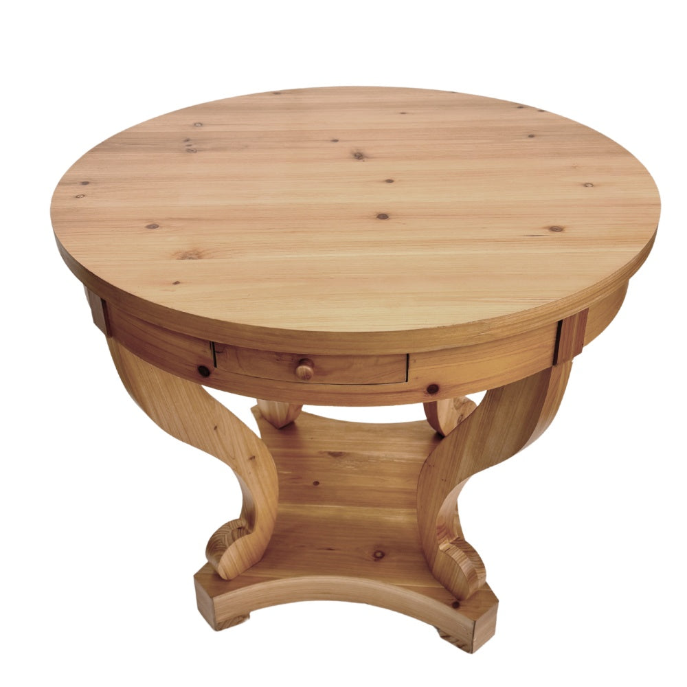 Curved Legs Farmhouse Style Small Size Round Dining Table End Table Side Table Coffee Table for Dinette, Kitchen, Dining Room or Living Room, Natural Wood