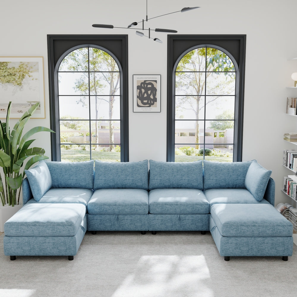 Armless Seat for Modular Sectional Sofa, Convertible Sofa Seat With Storage, Sleeper Sectional Sofa Set, Fabric Flexible Modular Combinations for Living Room(2PCS)