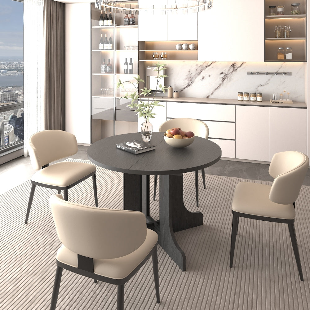 Dining Table for Farmhouse Kitchen 59x43 Inch Expandable Oval Table Top with Removable Leaf Trestle X Shaped Base Black