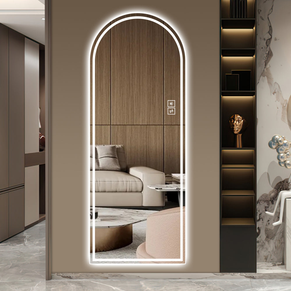 65" x 21" Arch Design LED Full Length Mirror ,Dimmable, High Definition & Explosion-Proof, Full-Length Standing or Wall-Mounted - Brightly Lit for Makeup, Studio, and More