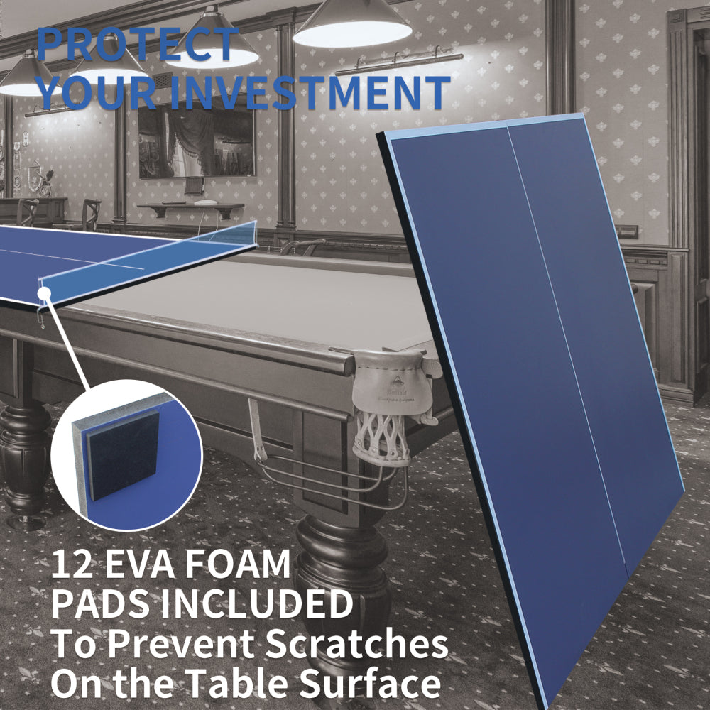 9ft Blue Mid-Size Ping Pong Conversion Top Foldable & Portable Table Tennis Table Top for Indoor Games