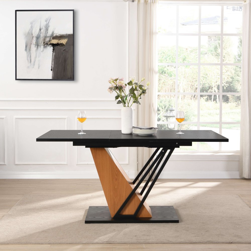 61.81 (46.46) inch Extendable Dining Table with Built-in Storage, Modern Wooden Table with Sturdy Metal Frame and MDF base, Adjustable Tabletop for Home Kitchen, Dining Room, and Office Spaces.