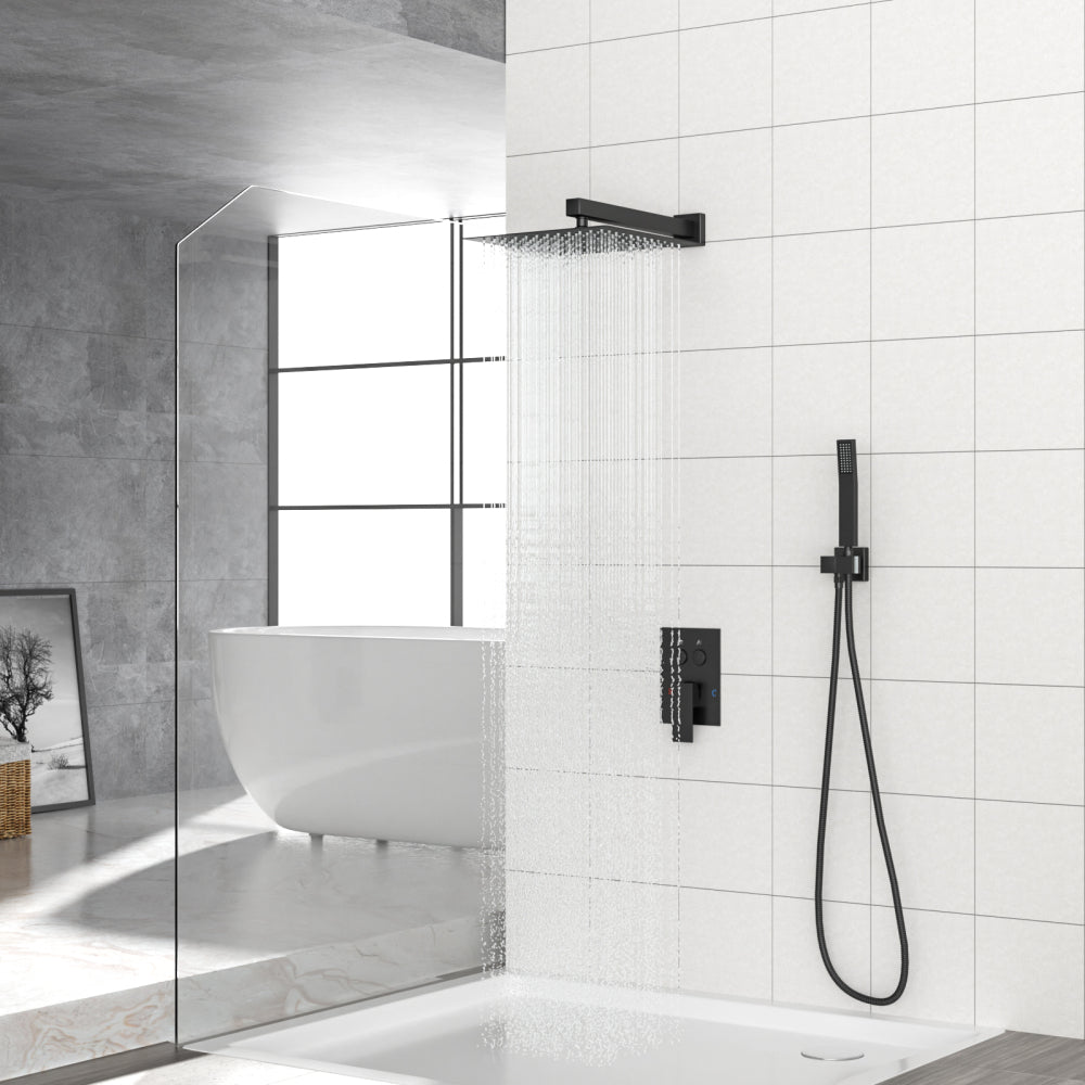 Dual Shower Head - 10 Inch Wall Mounted Square Shower System with Rough-in Valve,Matte black