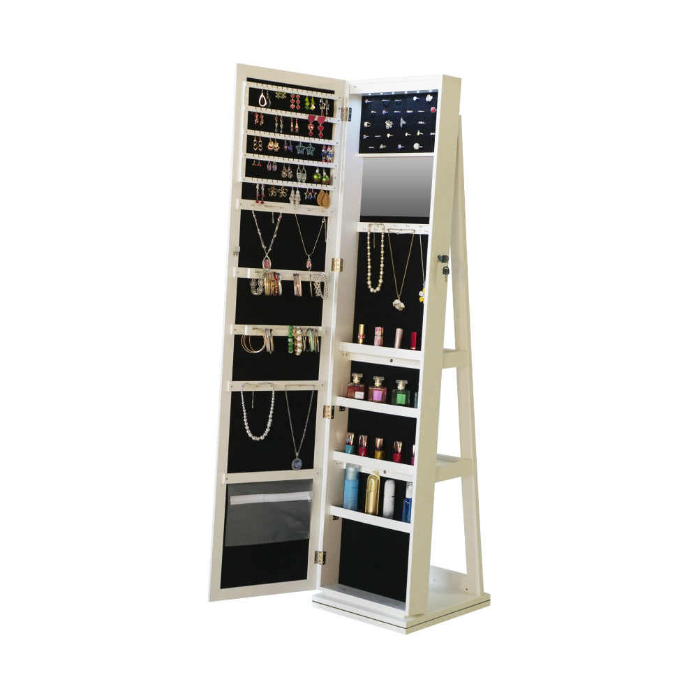 Full Length Mirror 360° Swivel Jewelry Cabinet With Led Light