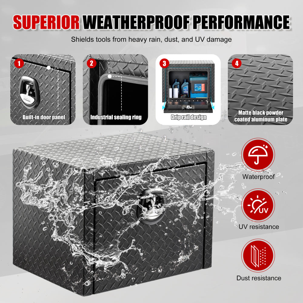 24 inch aluminum underbody truck tool box heavy duty underbed toolbox tool storage organizer chest waterproof diamond thread plate ideal for pickup truck ATV RV trailer