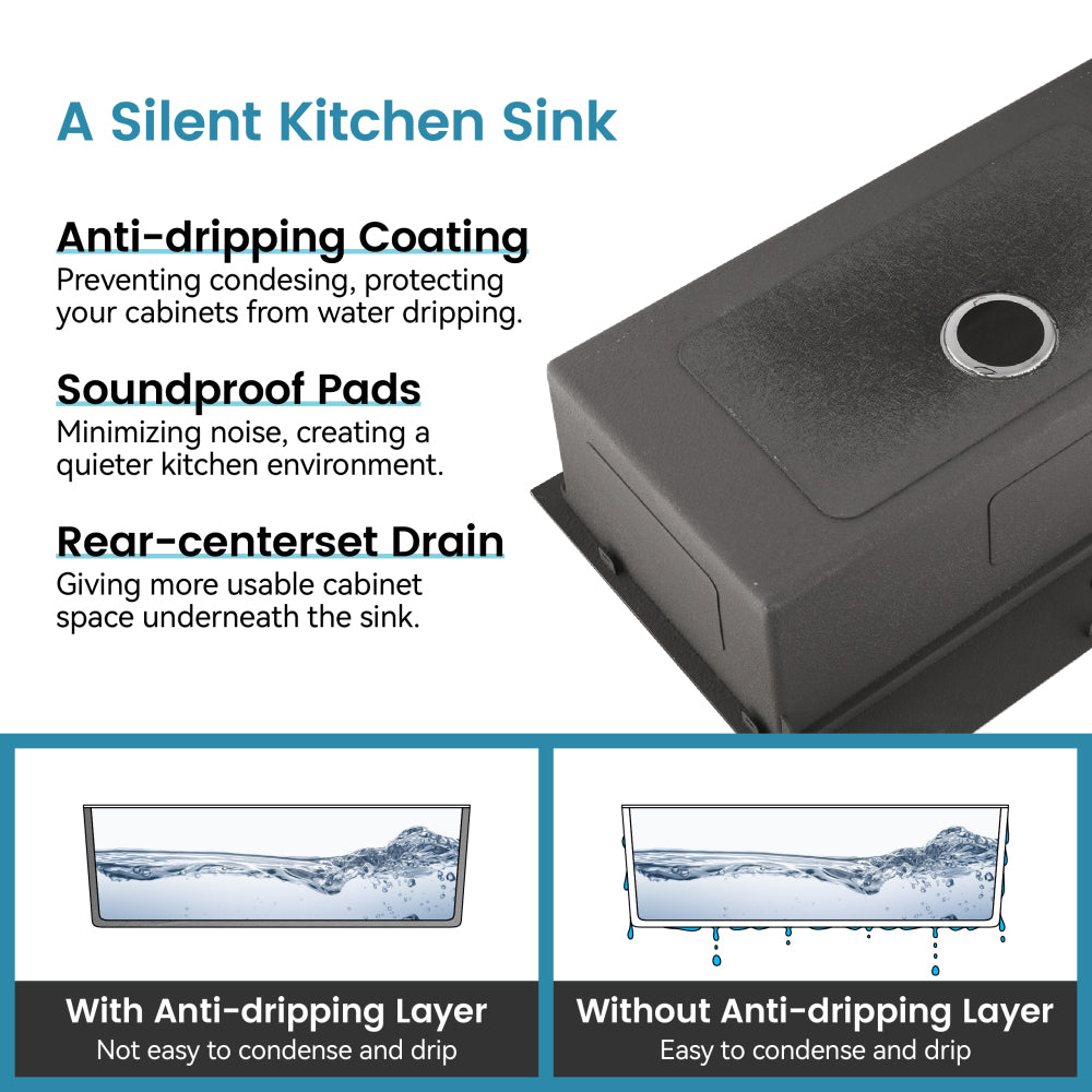 Stainless Steel Kitchen Sink, 33″x22″ Single Bowl, Overmount Handmade Sink in Brushed, with Cutting Board, Colander, SS-BR01D-332208