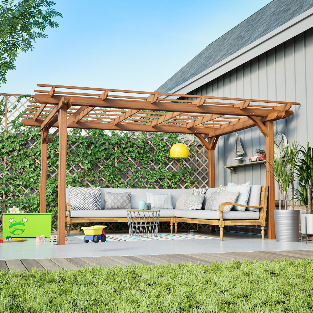 12' x 16' Outdoor Gazebo Wooden Grape pergola for Climbing Plant Support, Garden, Terrace, Backyard, Deck, Brown