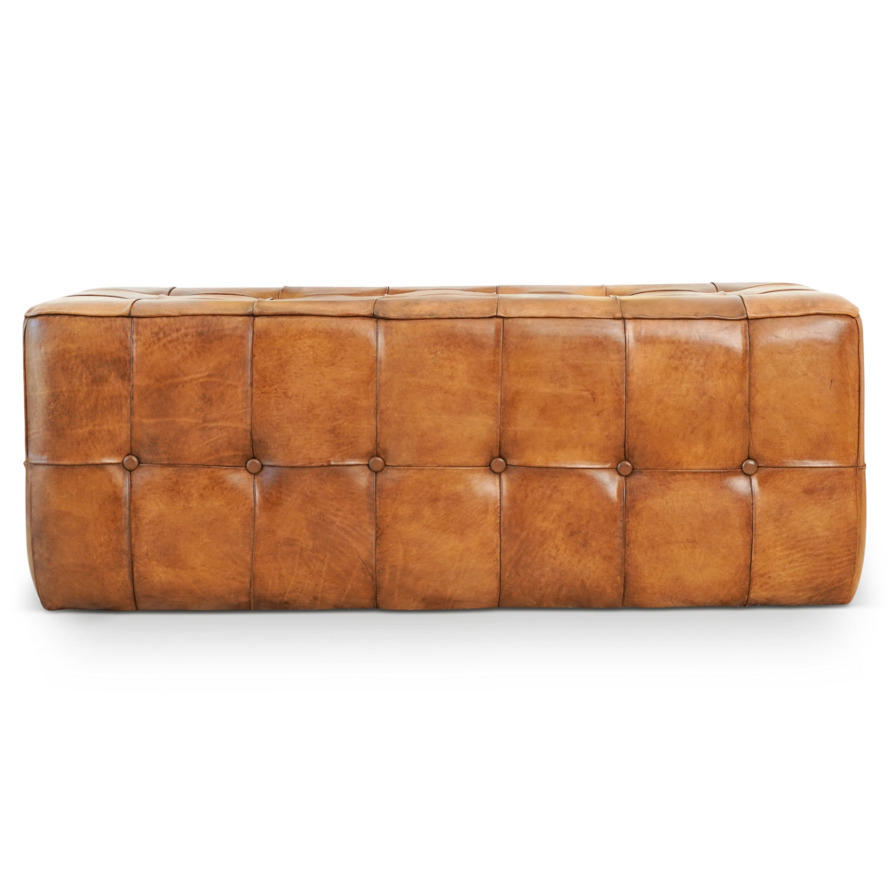 Benjiro Tan Leather Bench Ottoman Stool Leather Footstool Bench 17.7"H x 47.2"W x 19.7"D