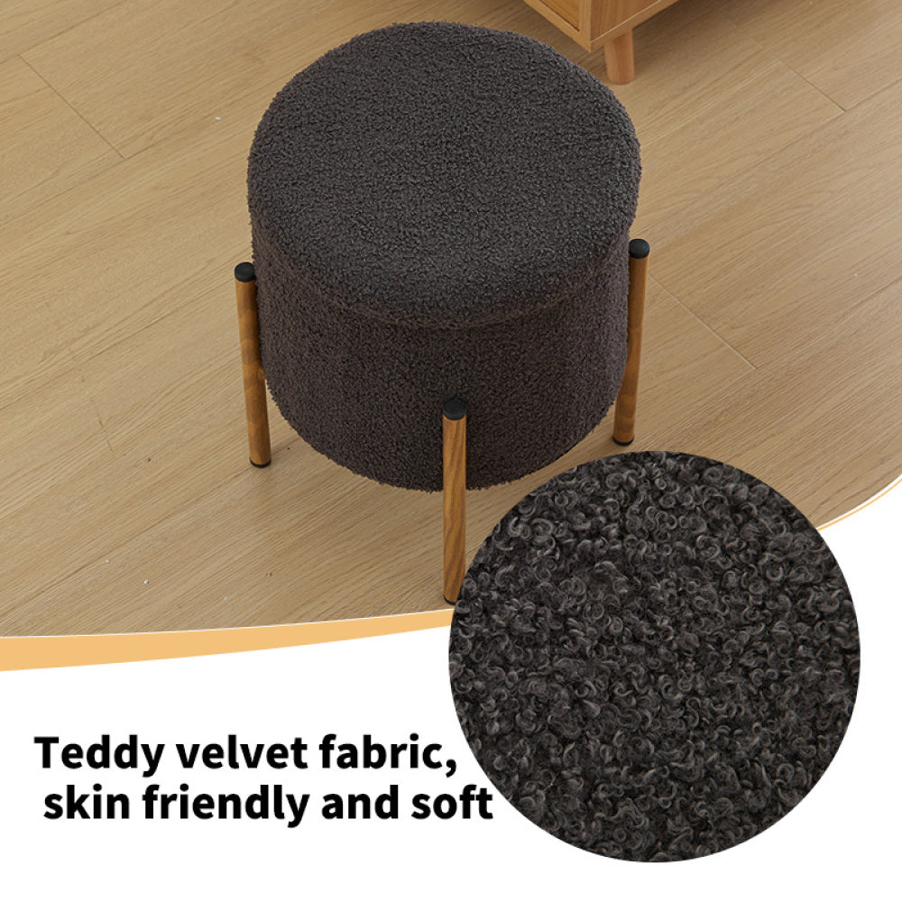 Modern Round Storage Ottoman, Ottoman Foot Stools With Metal Base, Ottoman Footstool with Removable Lid Storage Ottoman for Living Room, Bedroom, Makeup Room (Gray)