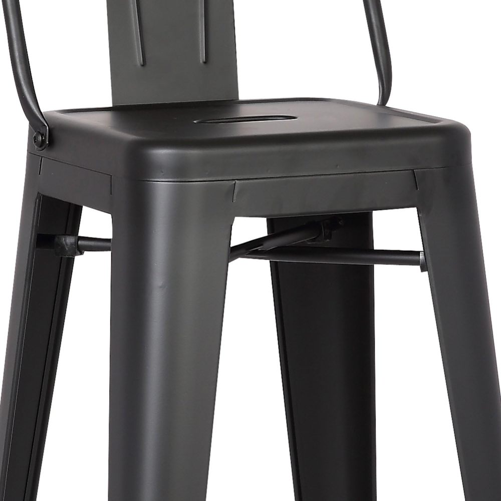 Modern Light Weight Industrial Contemporary Rustic Vintage Costal Metal Barstools with Bucket Back and 4 Leg Design, Seat Bar Stools (Set of 2) (30" Seat, Matte Black)