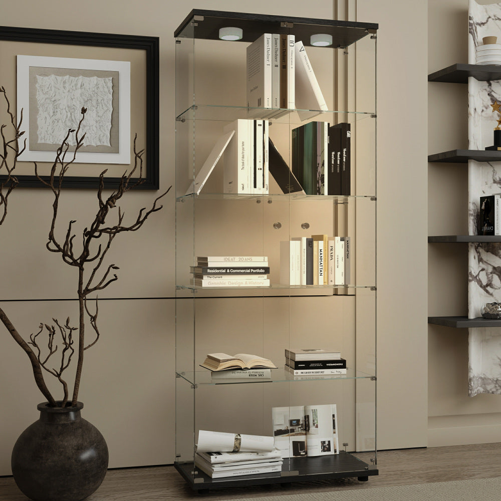 Tempered glass display cabinet,liquorcabinet,storagecabinet,filecabinet,with paipai lights,with locks,bottom equipped with adjustable feet,suitable for uneven,living room bedroom,corridor,office,white
