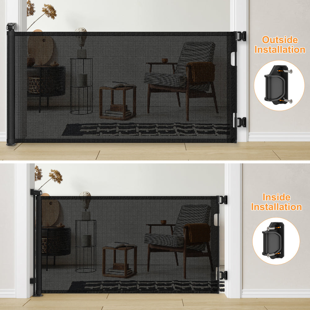 Retractable Baby Gate, Mesh Dog Gate for Doorways, Extends up to 76" Wide, 33" Tall Child Safety Gate for Doorways, Indoor & Outdoors, Stairs, Hallways, Black